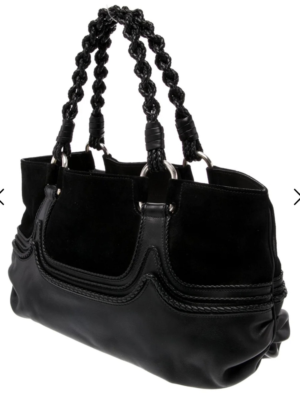 BOTTEGA VENETA Black Suede/ Napa Leather Intrecciato Shoulder Bag. Mint! MEDIUM. - Picture 12 of 13